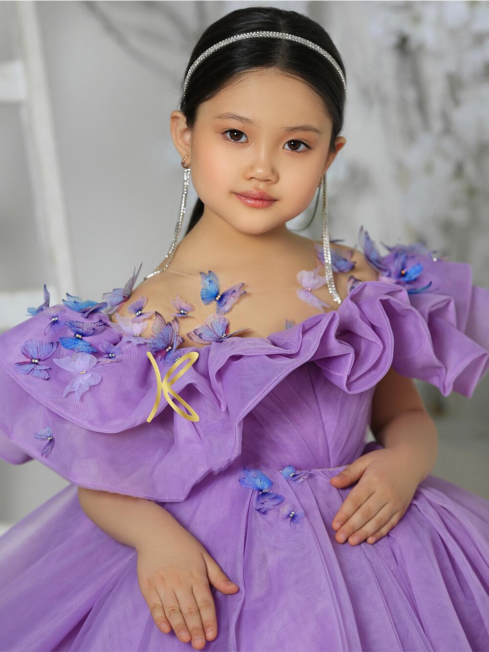 Kids Girls Knee Length Purple Tulle Birthday Party Dress childrensterritory