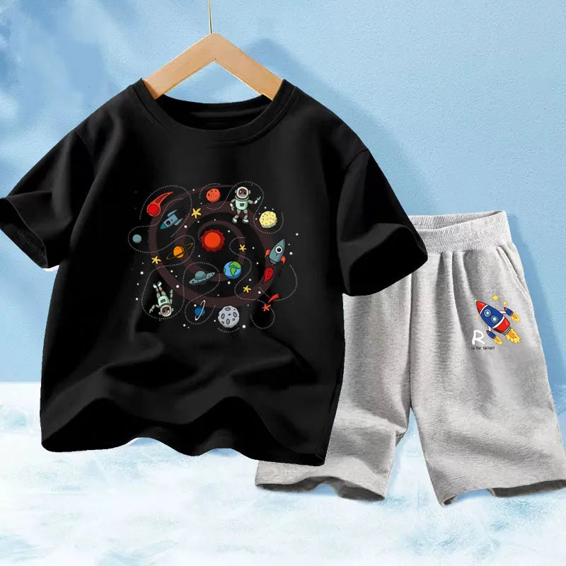 Kids Boys Music Headset Print T-shirt and Shorts Set childrensterritory