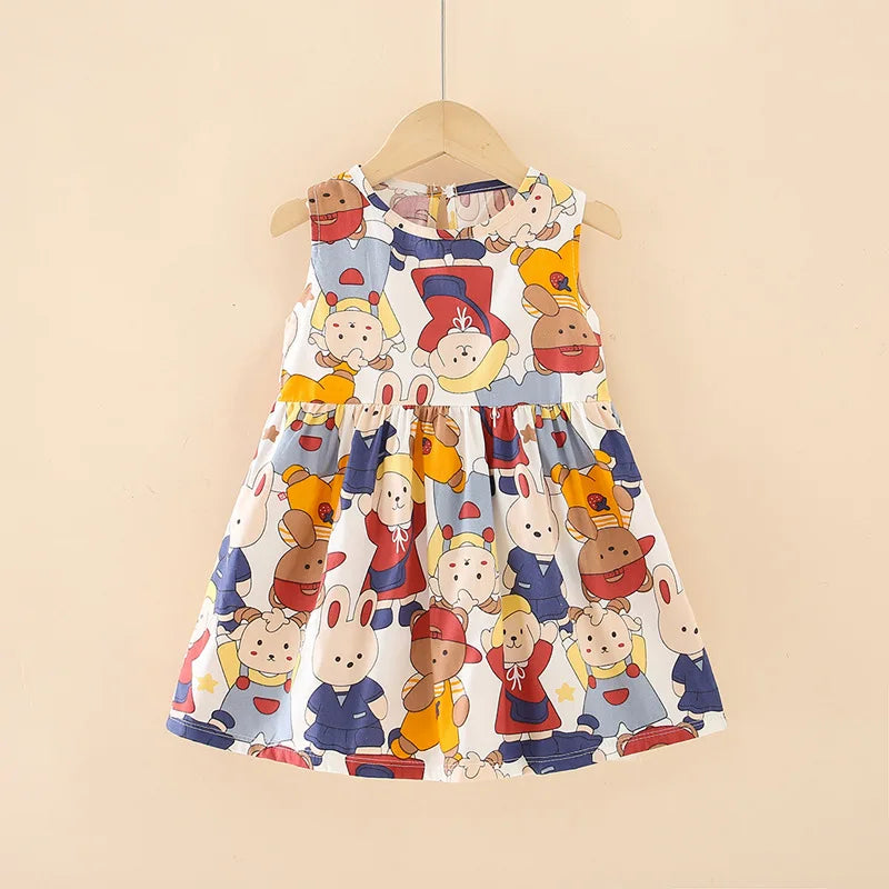 Kids Girls Cartoon Pattern Summer Party Dresses