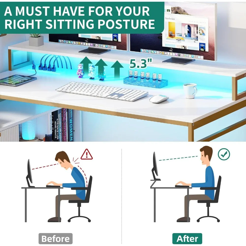 Large Computer Desk with Power Outlets and File Cabinet childrensterritory
