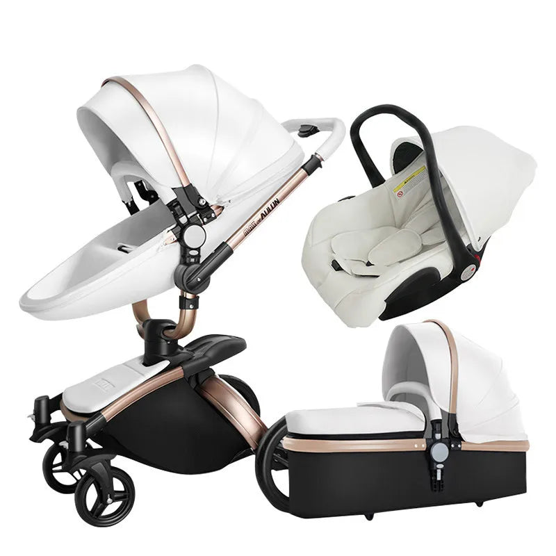 Two-way Foldable PU Leather Baby Stroller With Carseat
