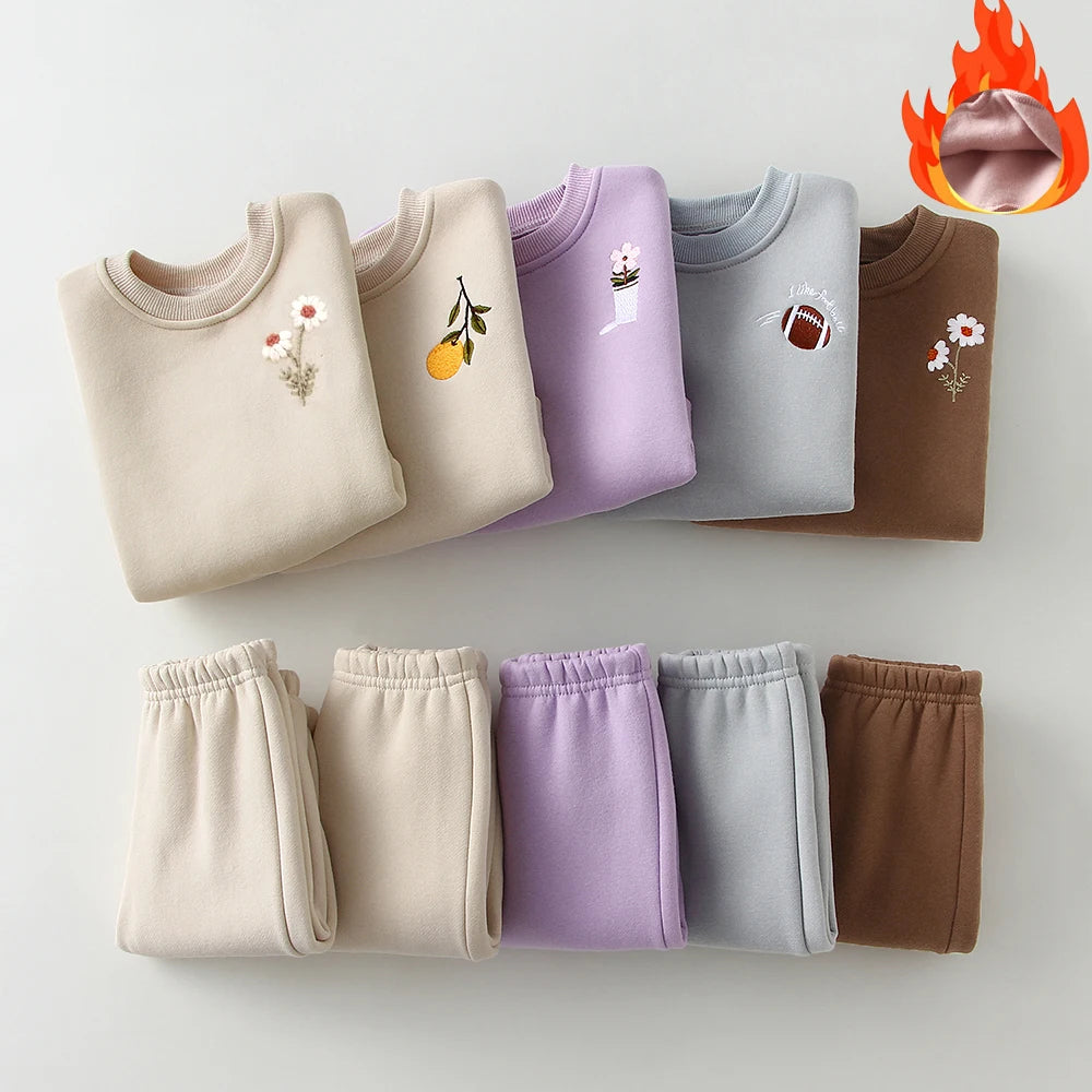 Kids Cartoon Print Long Sleeves Warm Clothing Set childrensterritory