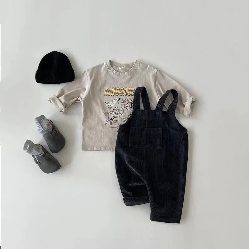 Solid Corduroy Suspender Rompers for Baby Boys and Girls childrensterritory