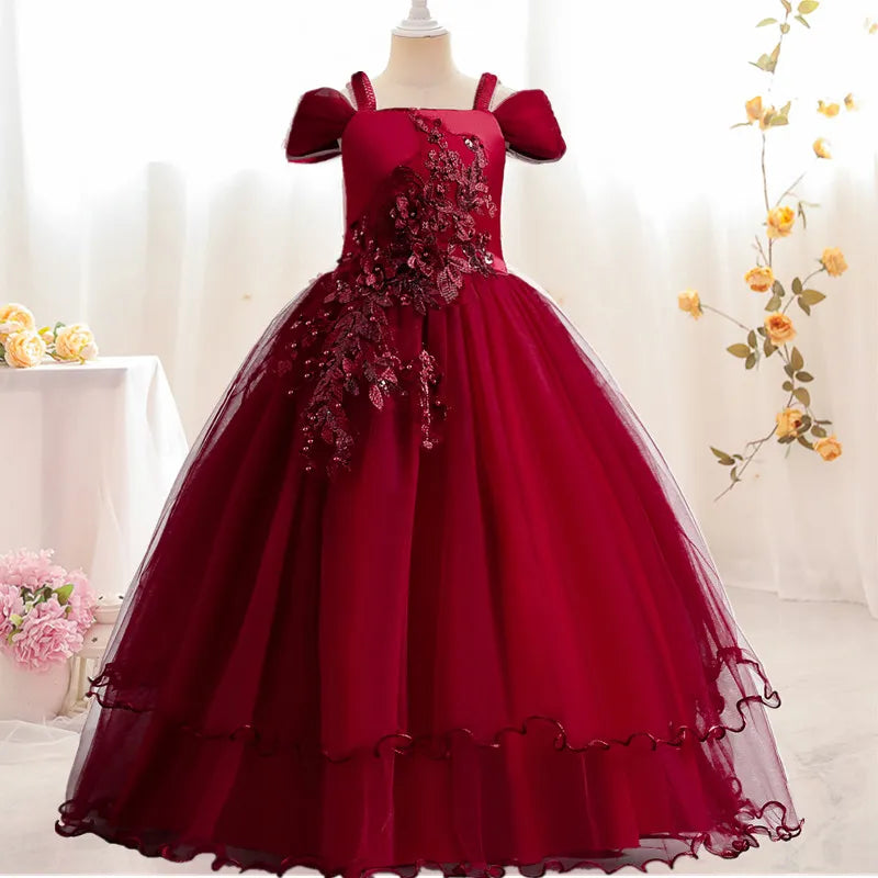 Kids Girls Lace Embroidery Bridesmaid Party Dress childrensterritory