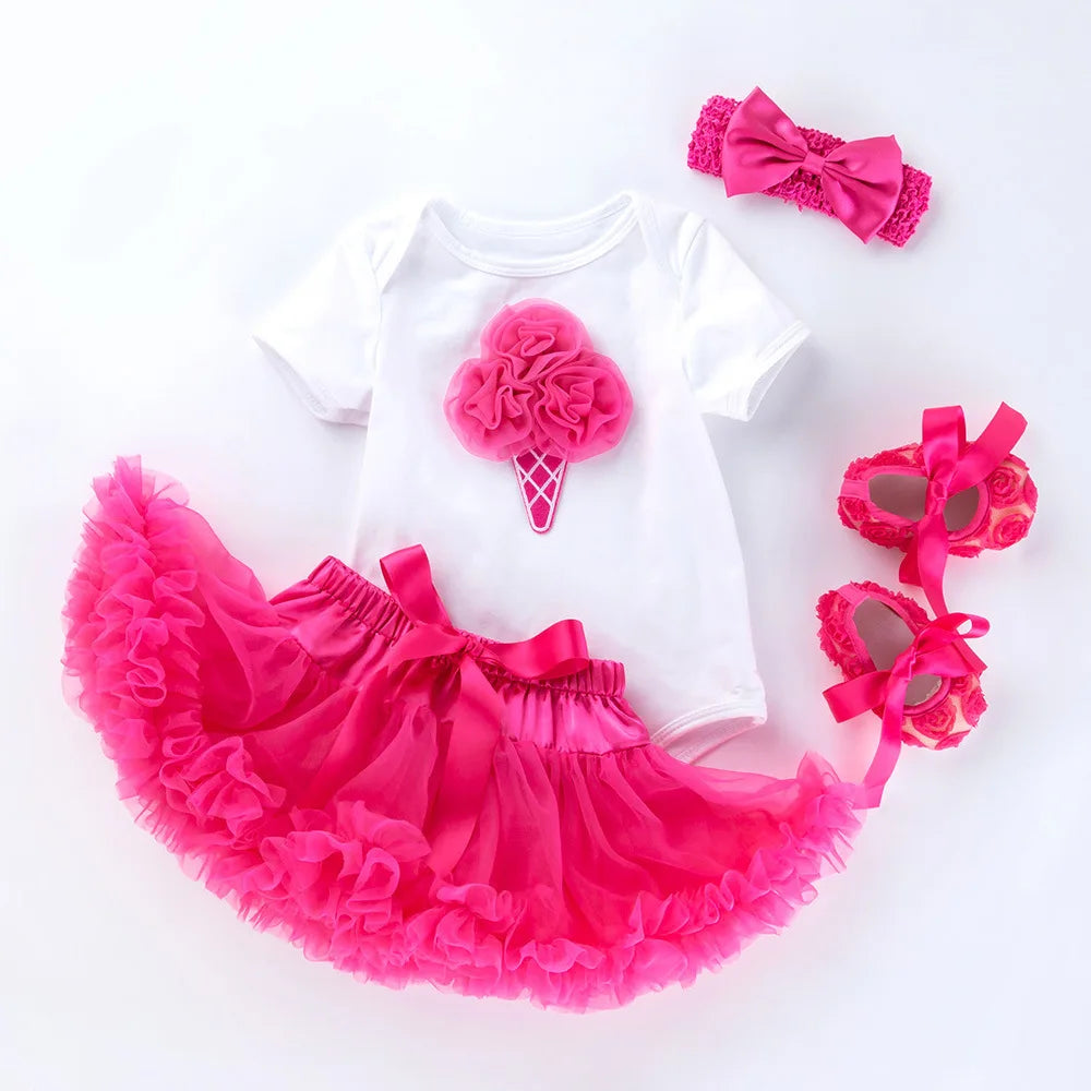 Baby Girls 4Pcs Birthday Outfit Sets/Ruffle Skirts+Romper