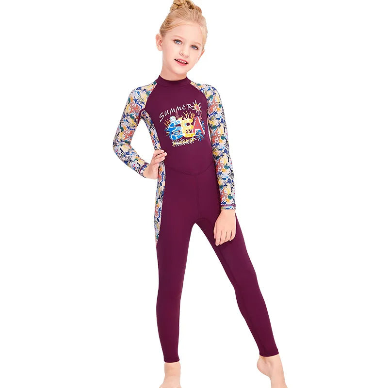 Kids Girls UV Protective Long Sleeve Sports Swimsuits childrensterritory