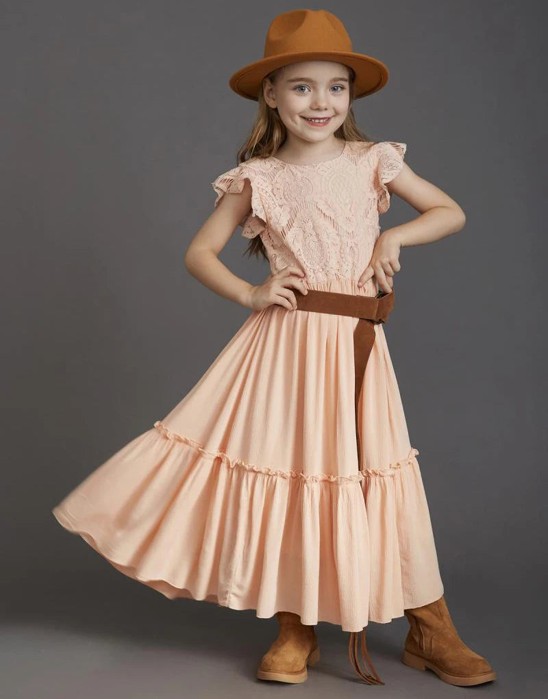 Lace Design Kids Girls Long Cotton Dresses for Summer childrensterritory