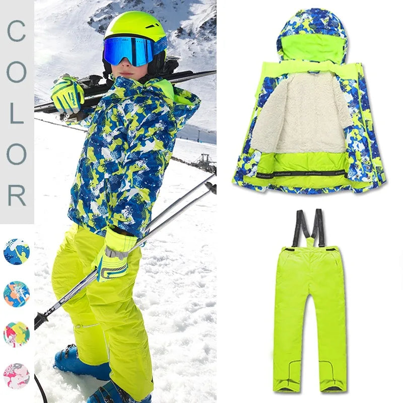 Kids Ski Wear Printed Windproof And Waterproof Clothing Set childrensterritory