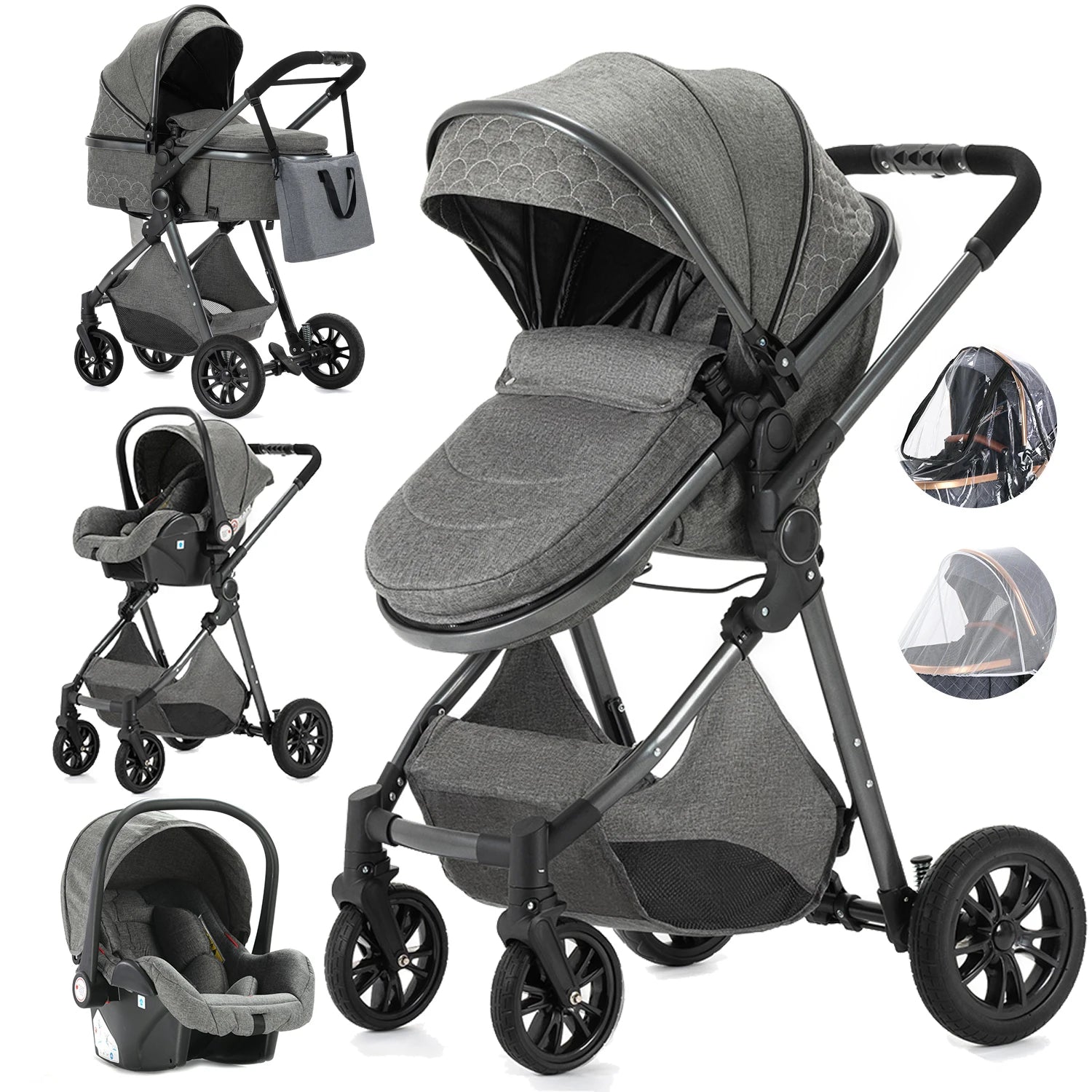 3 in 1 Portable High Landscape Luxury Baby Stroller
