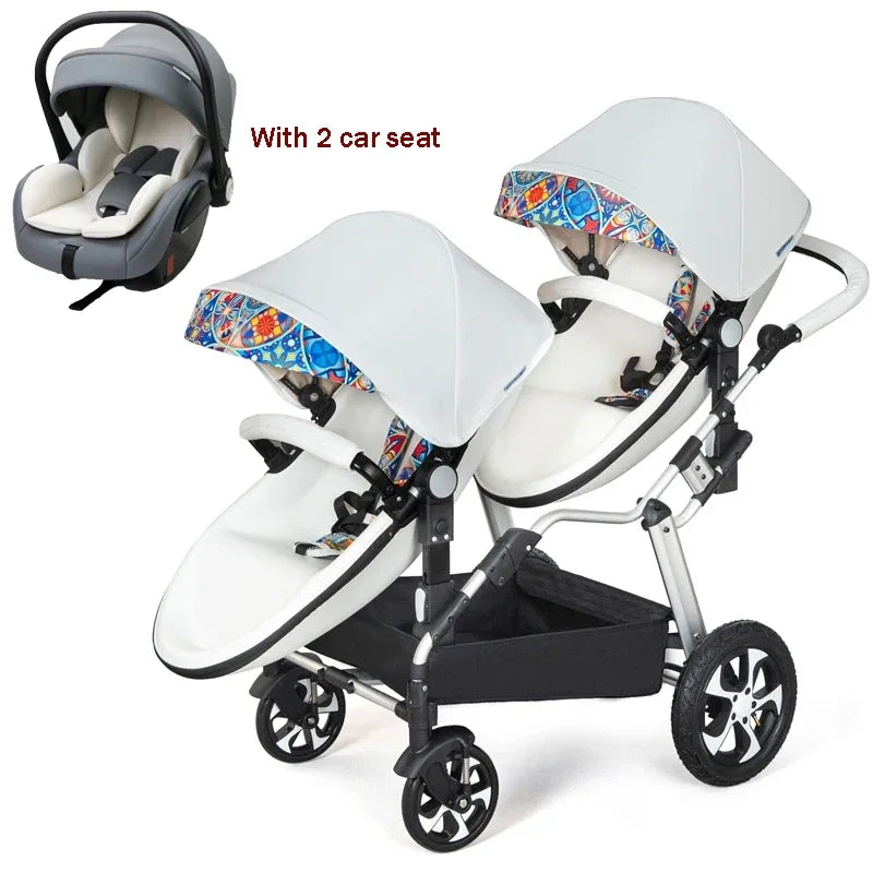 2 in-1 PU Leather Waterproof Twins Baby Stroller childrensterritory