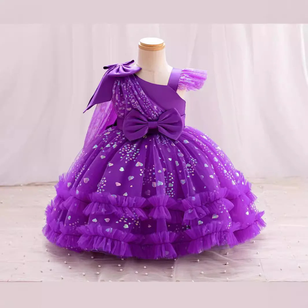 Baby Girl Elegant Bow Sequins Evening Party Dresses