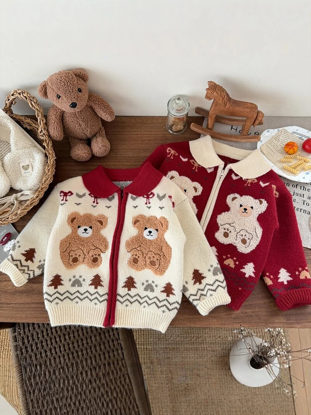 Kids Knit Printed Zipper Cardigan/Outerwear