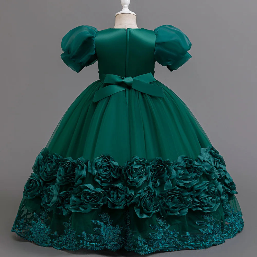 Flower Appliqués and Sequin Design Girls Long Party Dresses childrensterritory