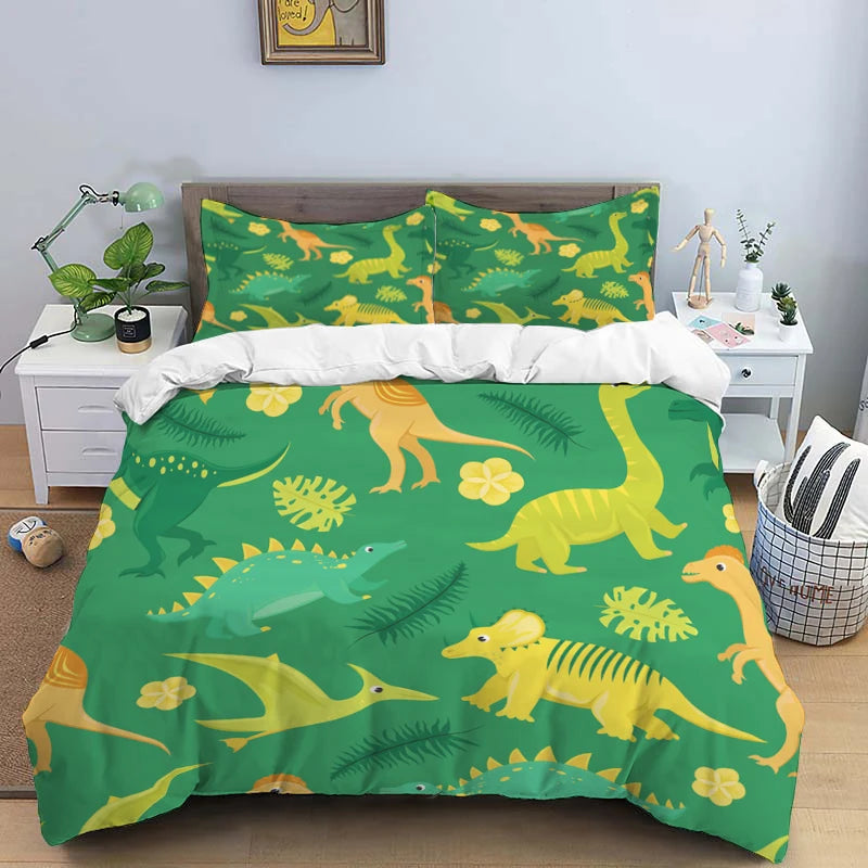 HD Cartoon Dinosaur Print Bedding Set for Kids Bed childrensterritory