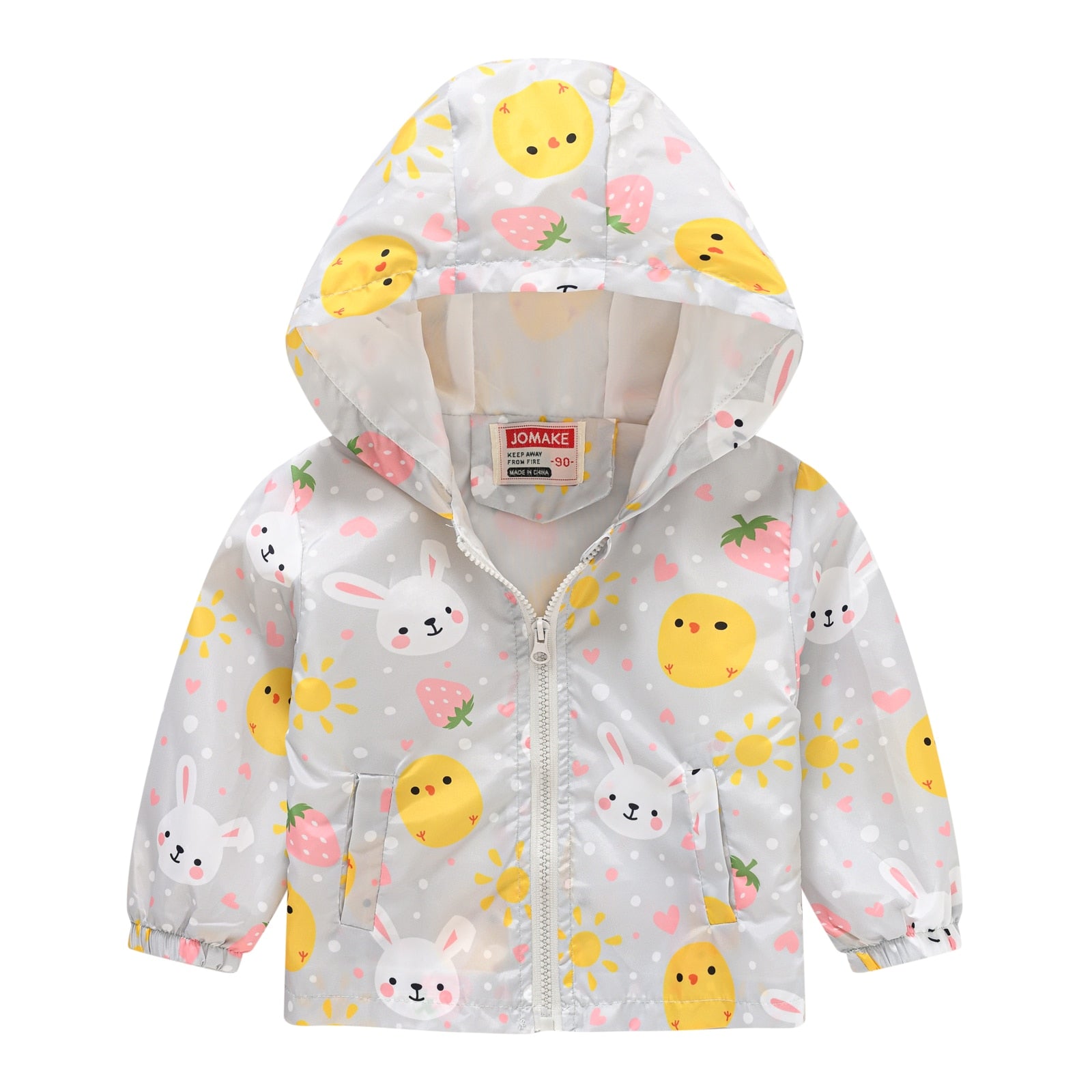 Kids Girls Colorful Cartoon Prints Windproof Hooded Jackets childrensterritory
