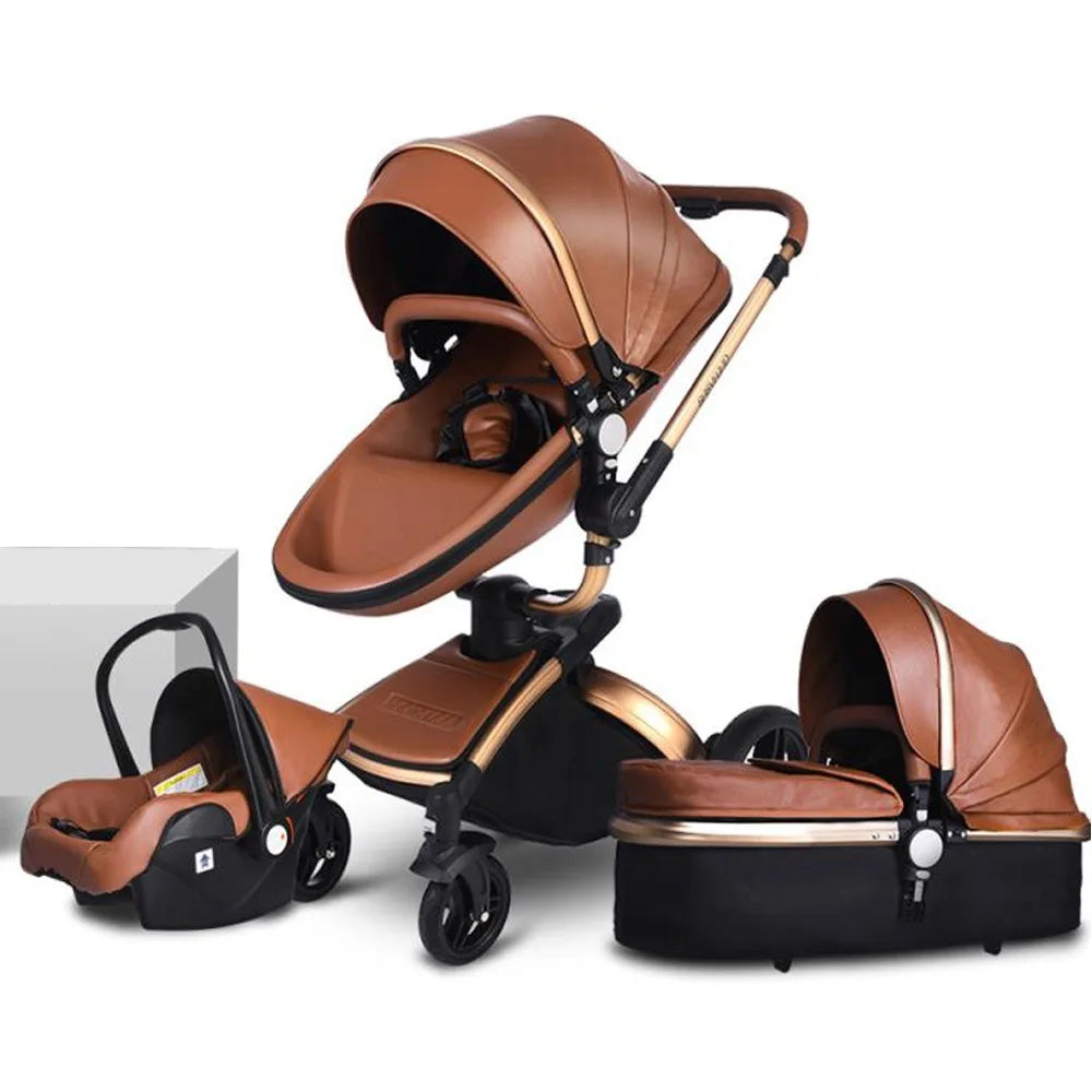 Two-way Foldable PU Leather Baby Stroller With Carseat