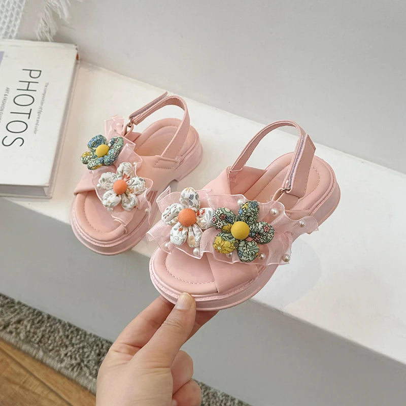 Open Toe Flower Lace Anti Slip Girls Sandals