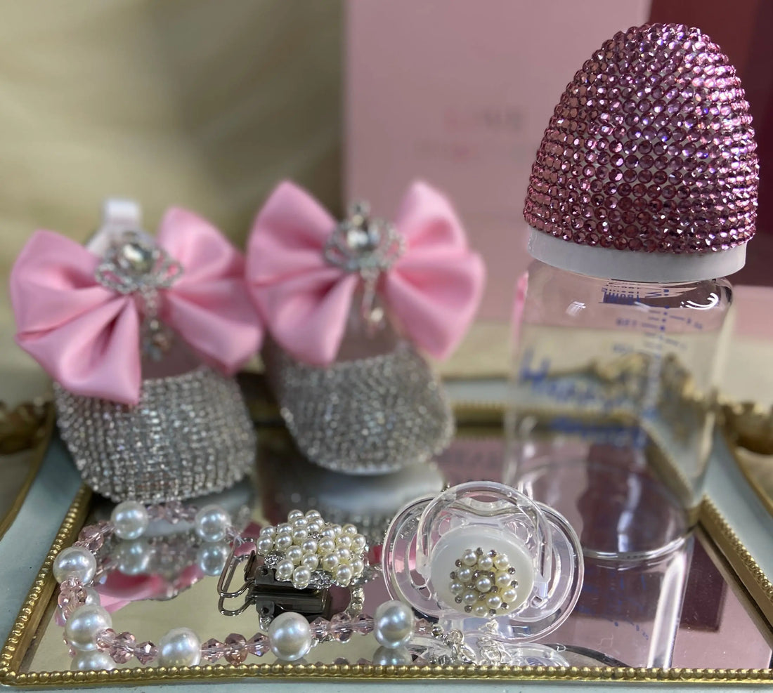 Luxury Keepsake Diamond Baby Bottles and Shoes Headband Set childrensterritory
