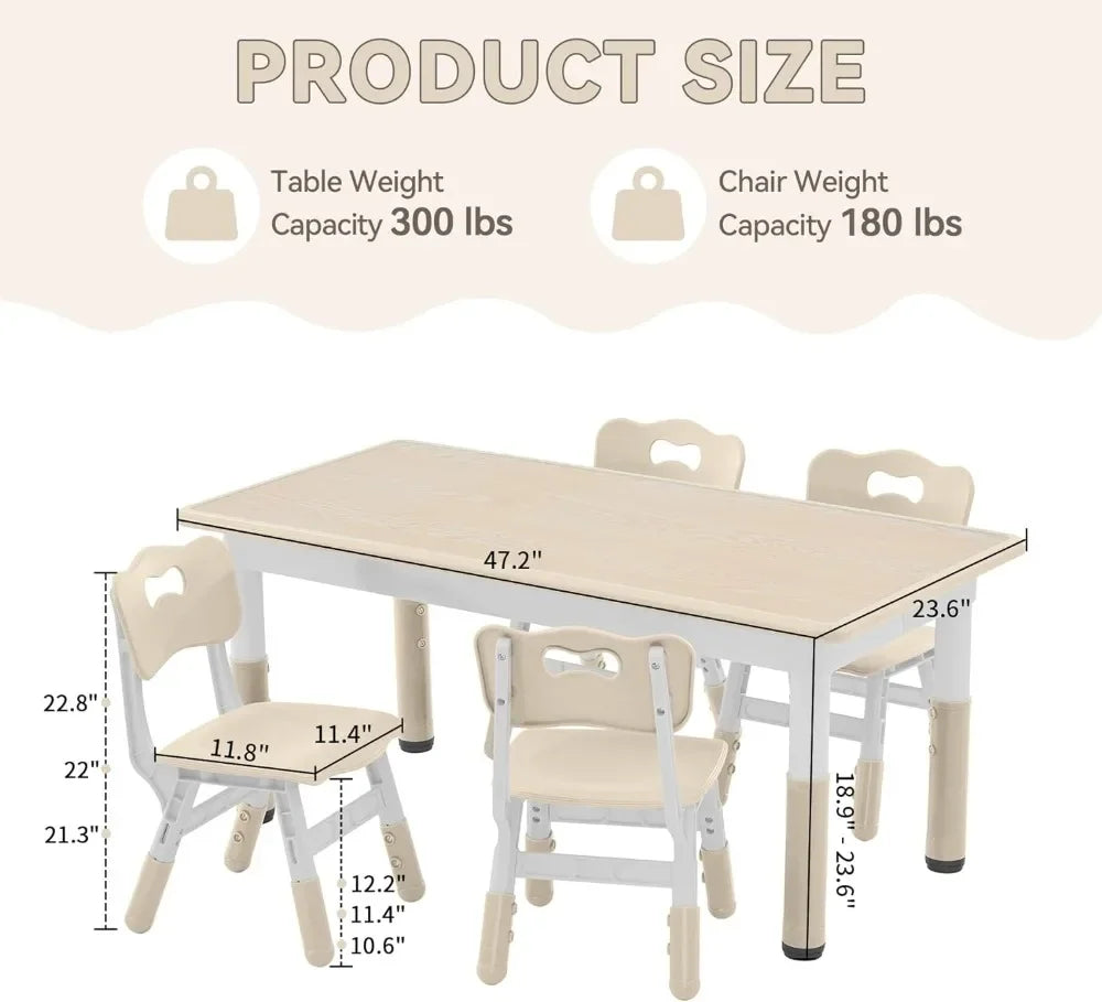 Durable Kids Study Table and Chairs Set with Adjustable Height