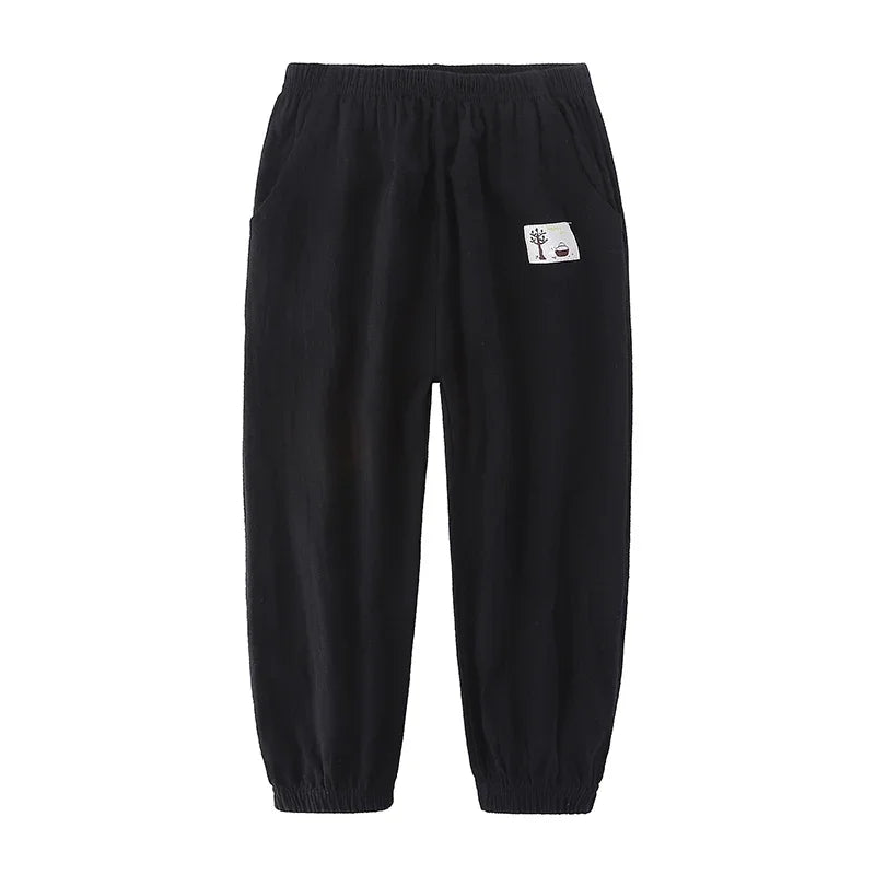 Elastic Waist Solid Color Children Cotton Trousers For Boys Girls