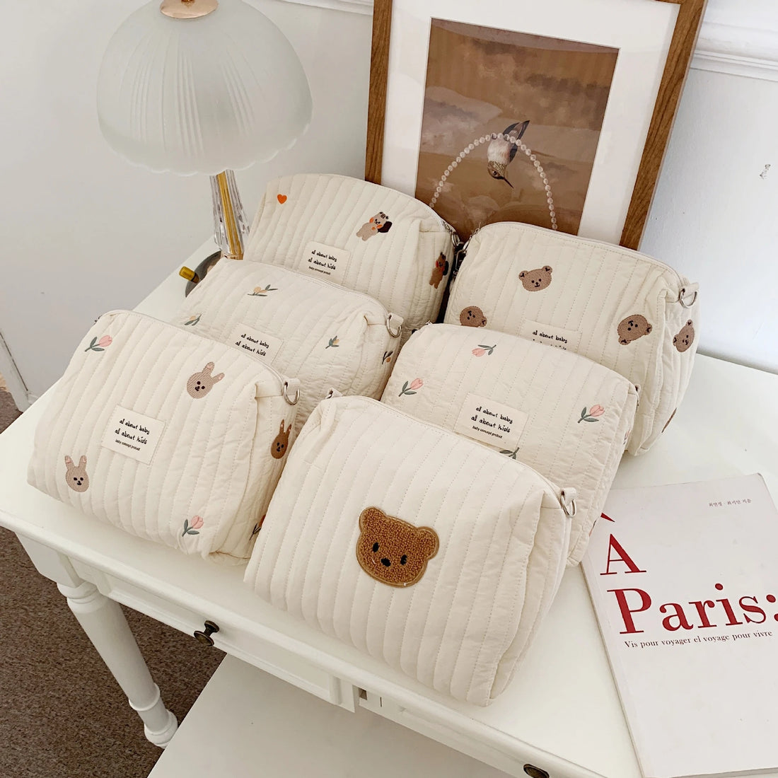 Cartoon Bear Embroidery Zipper Bags for Mommy