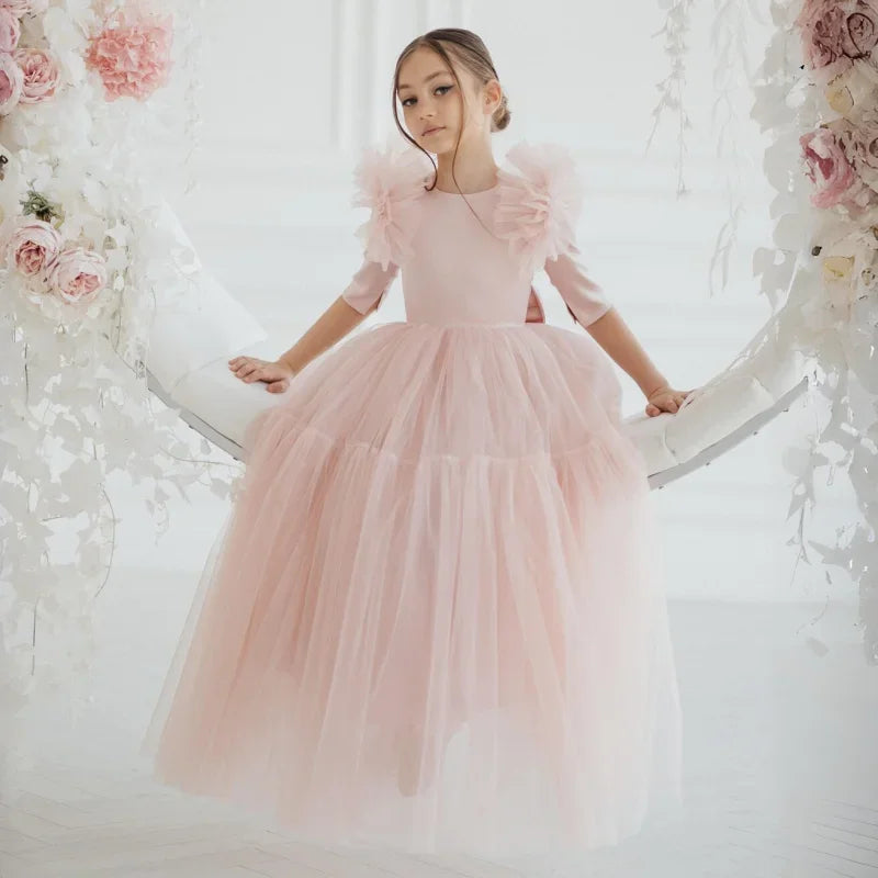 Tulle Flower Girl Dresses With Bow For Wedding Birthday