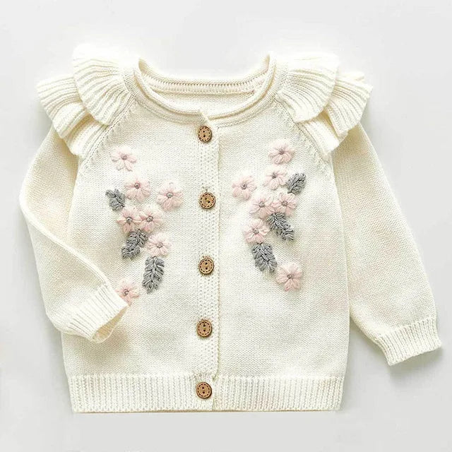 Baby Girls Long Sleeve Embroider Knit Cardigan childrensterritory