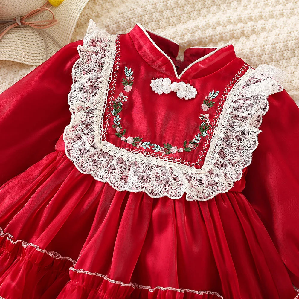 Baby Girl Flower Pattern Fluffy Dresses for Spring And Autumn