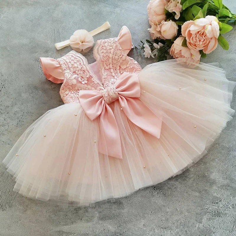 Baby/Kids Girls Lace Pearls Princess Party Dress