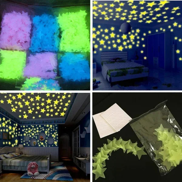 3D Fluorescent 50/1000Pcs Glow-in-the-Dark Stars Wall Stickers childrensterritory