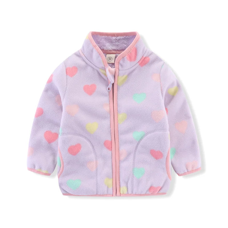 Kids Girls Warm Fleece Flowers Print Zipper Jackets