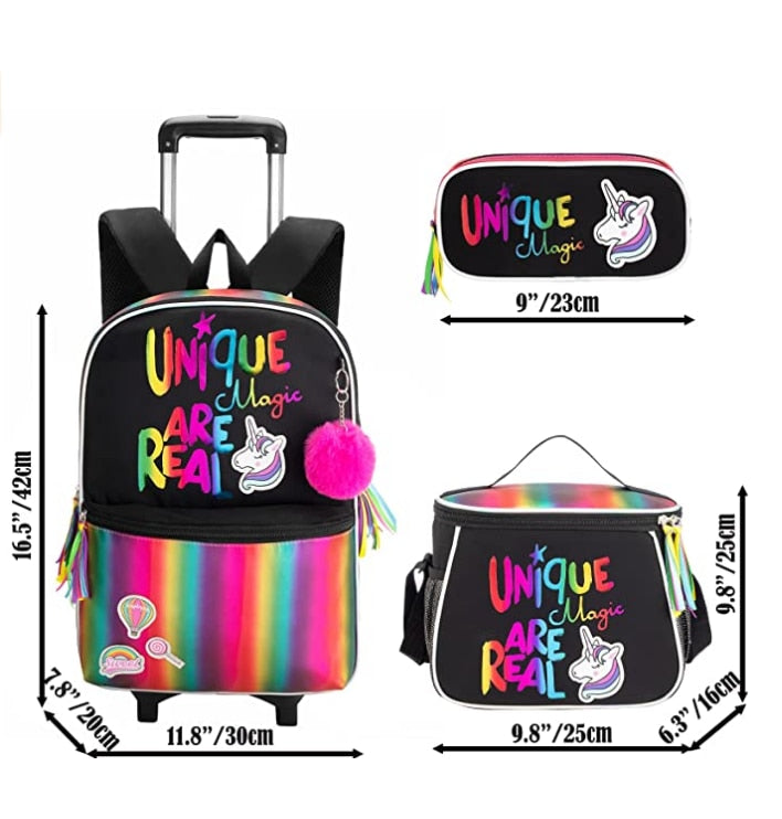 Cartoon Letter Print 16-Inch 3-Piece Set of Kids School Trolley Backpack childrensterritory