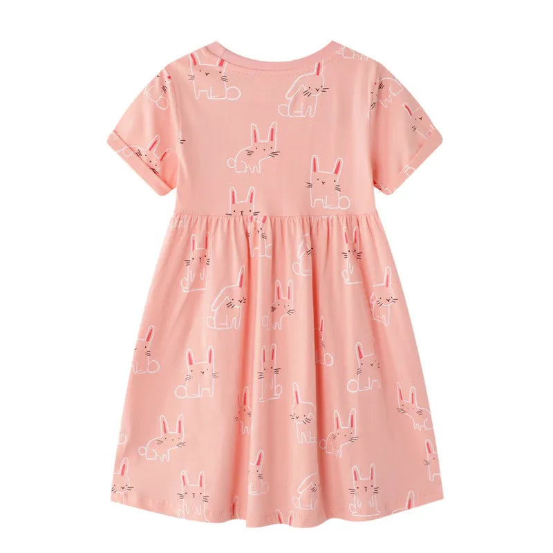 Cute Dinosaurs Unicorns Print Kids Girls Summer Dresses childrensterritory