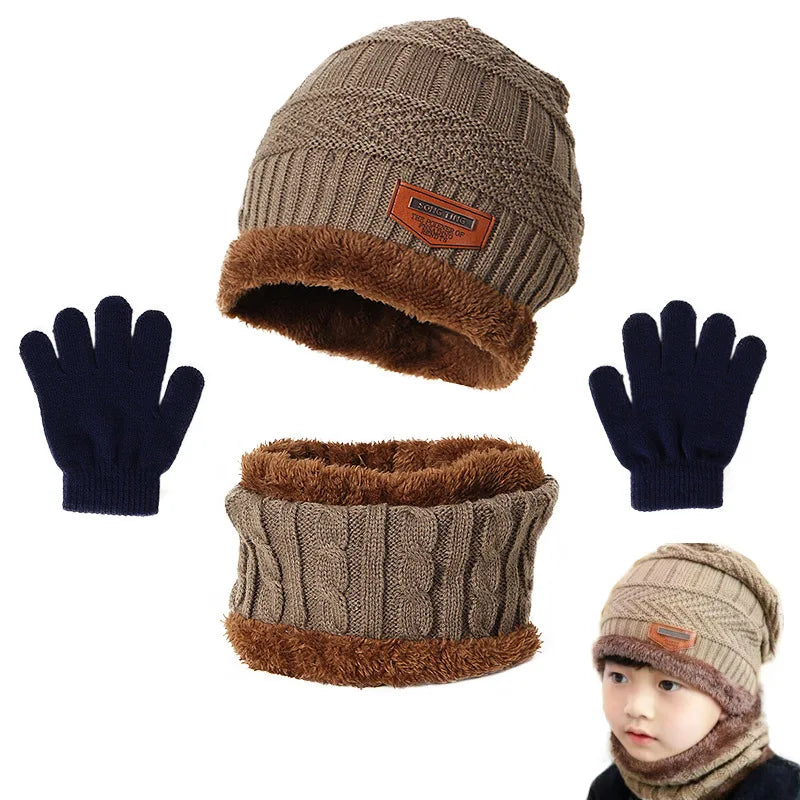 Plush Warm Winter Hat, Neck Scarf and Gloves Set for Kids childrensterritory
