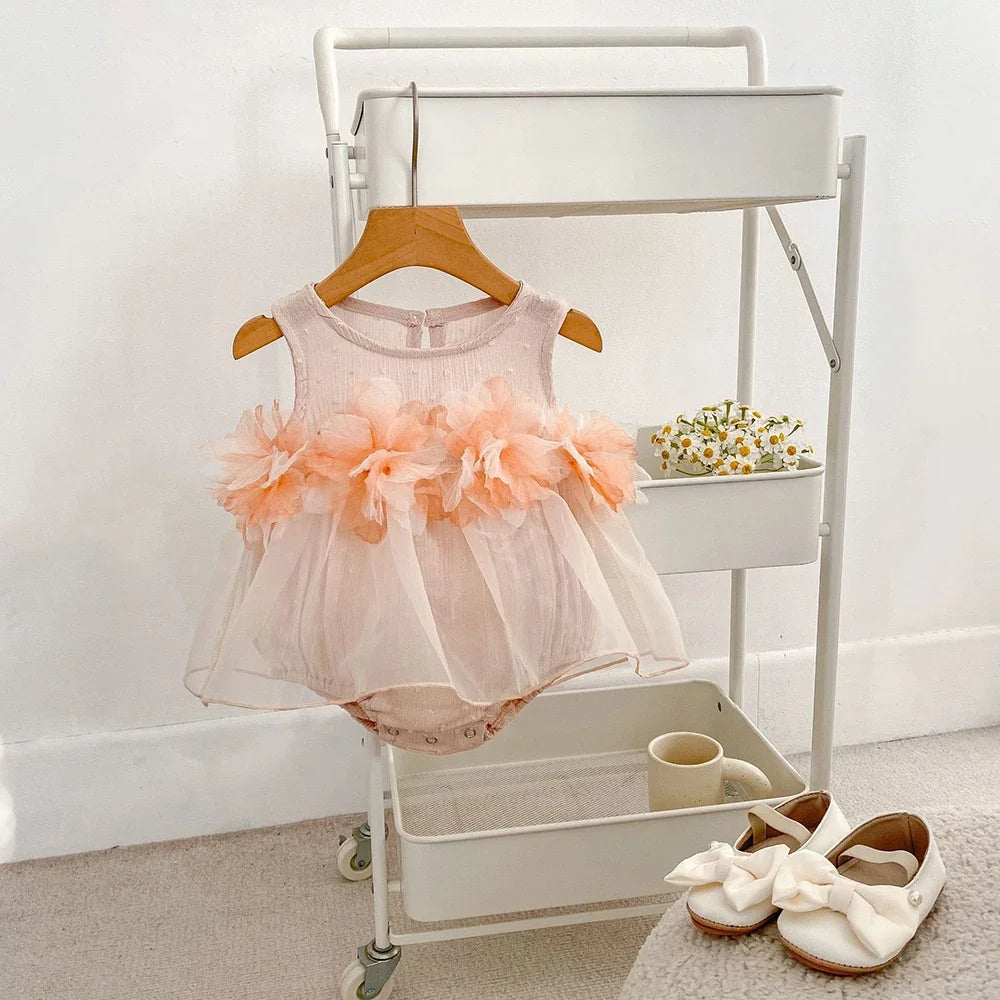 Sleeveless Flower Design Summer Bodysuits For Baby Girls childrensterritory