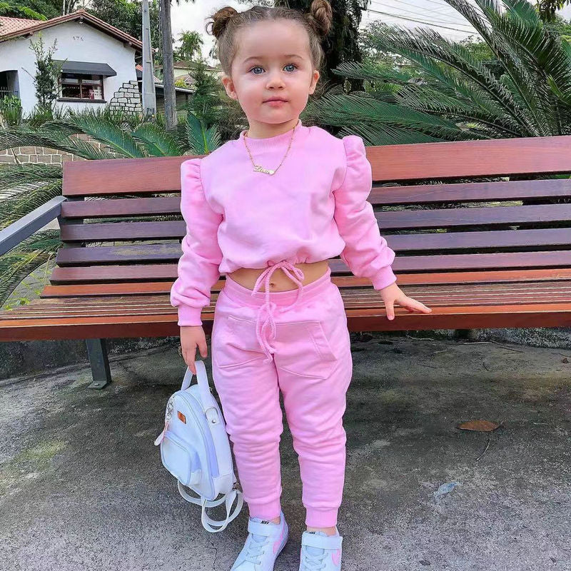 Kids Girl Long Sleeve Crop Top and Pant Clothing Sets for Spring childrensterritory