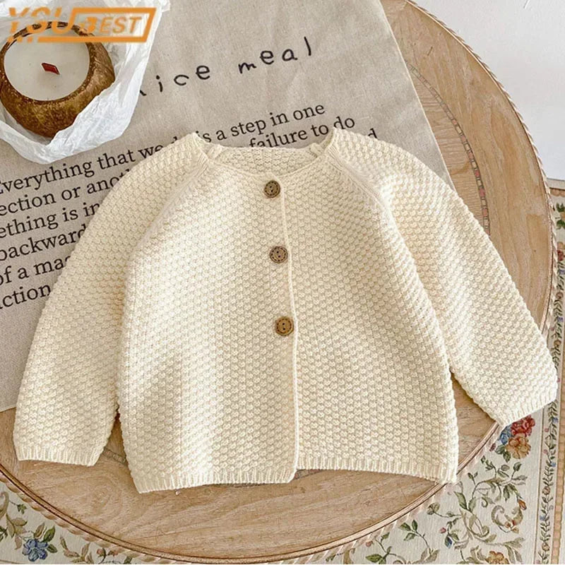 Solid Color Long Sleeve Infant Girls Knitted Cardigans childrensterritory