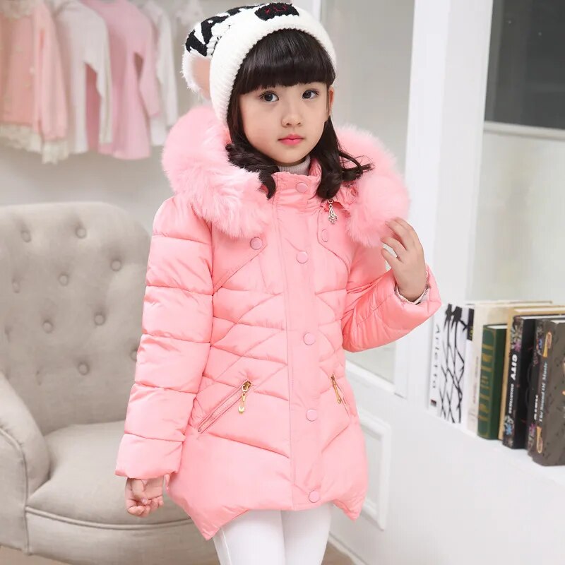 Kids Girls Mid-Length Hooded Windbreaker Coats childrensterritory