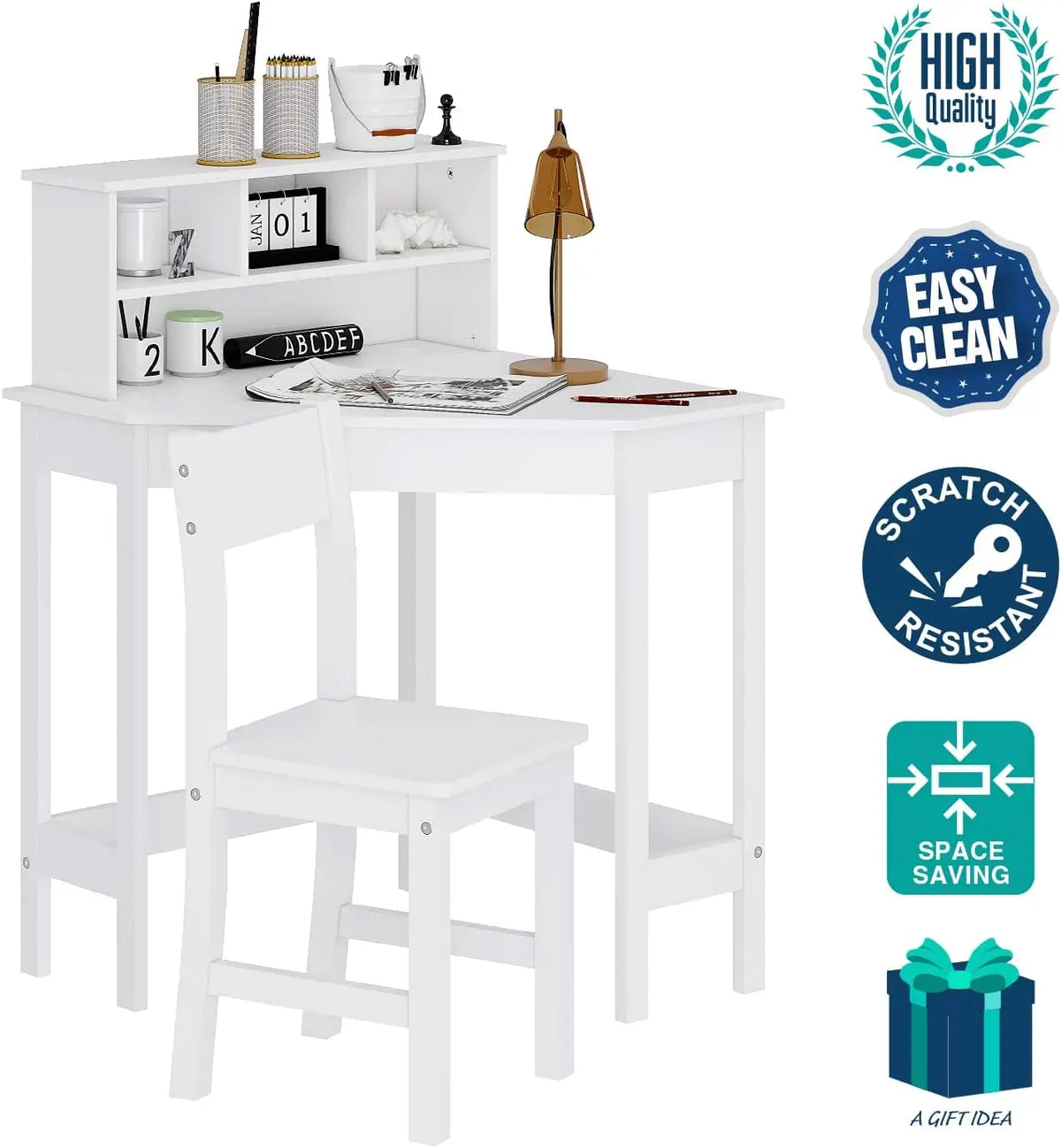 Kids Wooden Study Desk and Chair with Storage and Hutch childrensterritory