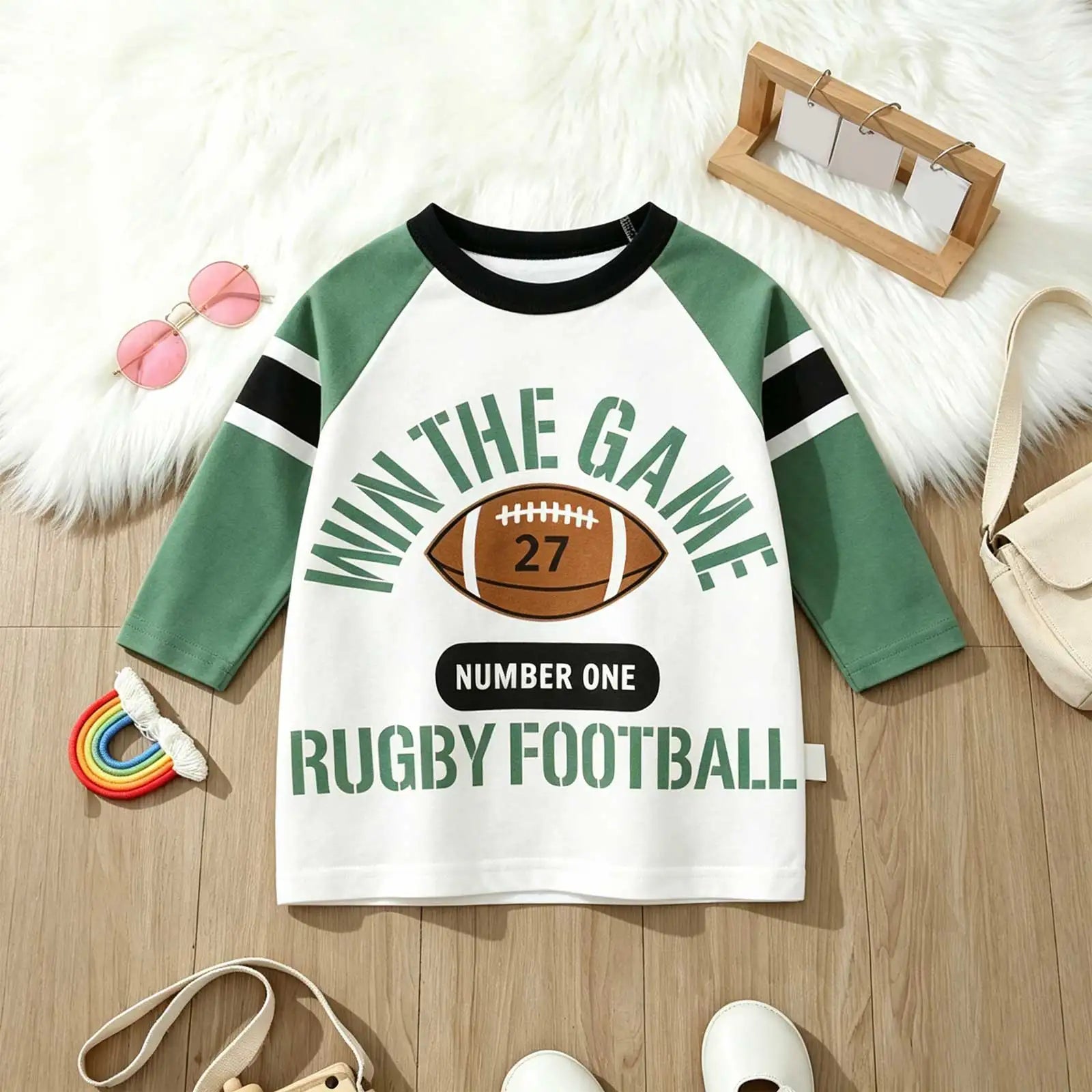 Rugby Letter Print Kids Boys Bottoming Cotton T-shirts