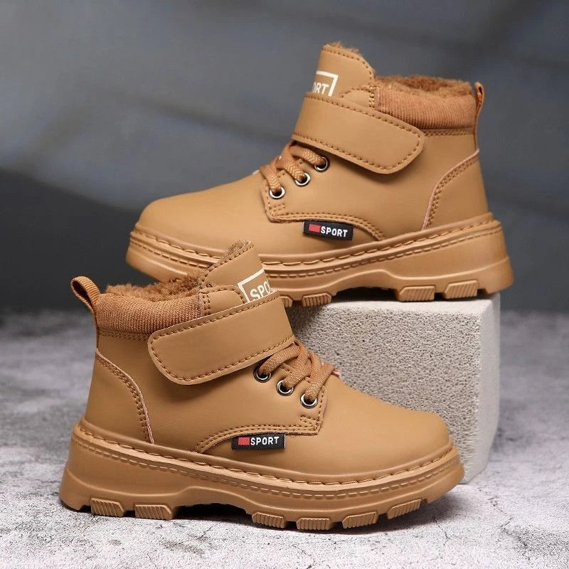 Kids Unisex High Top Fur And Laces Design Leather Shoes