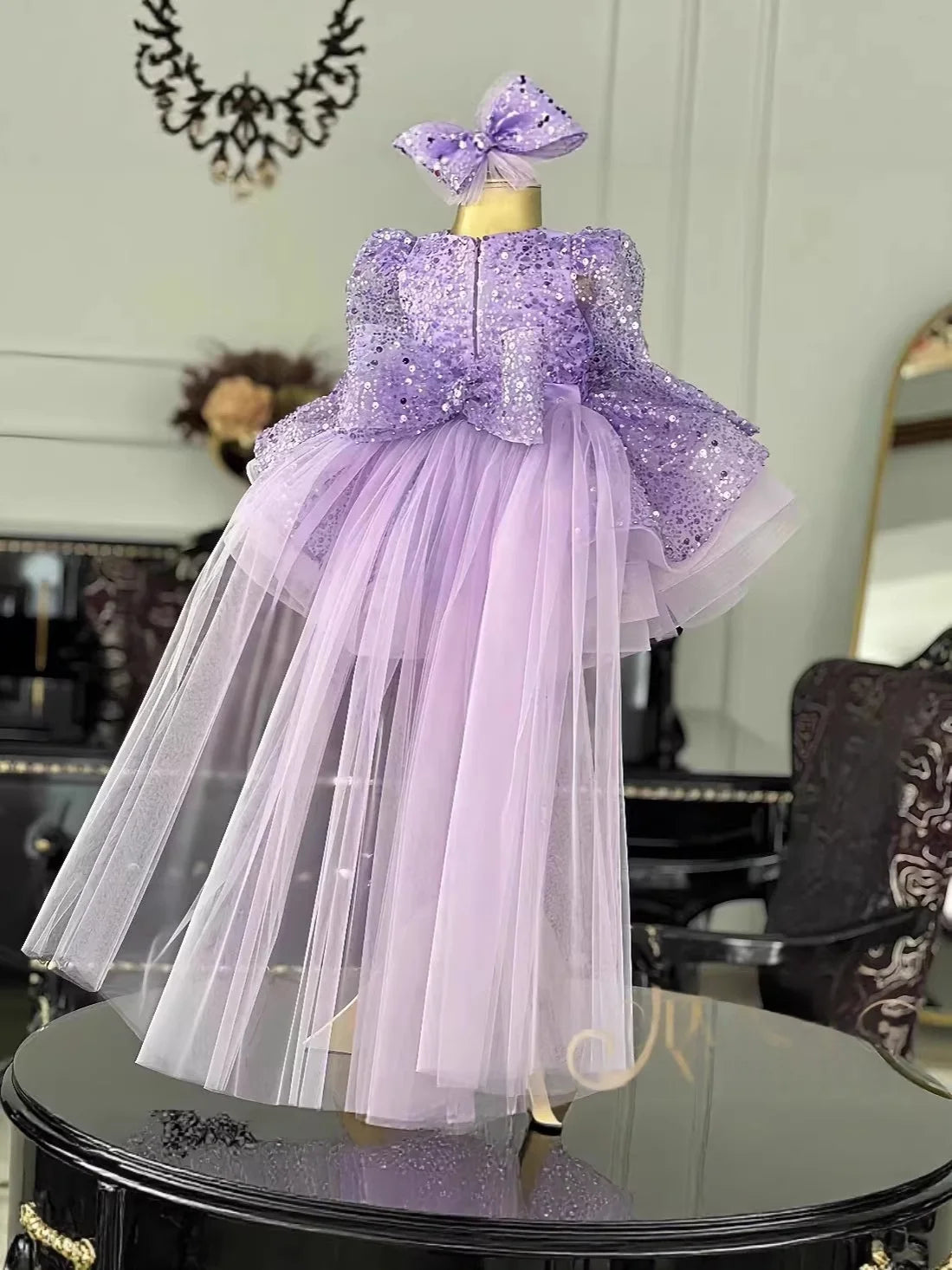 Baby/Kid Girls Shiny Sequins Tutu Party Gown with Headbow