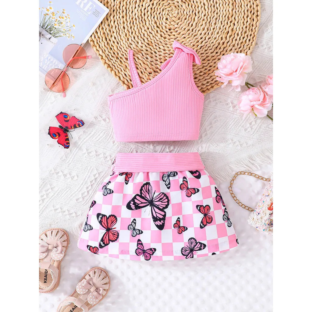 Baby Girl Off Shoulder Top and Cute Butterfly Skirt Outfit childrensterritory