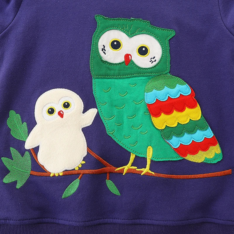 Cartoon Owls Embroidery Kids Sweatshirts childrensterritory