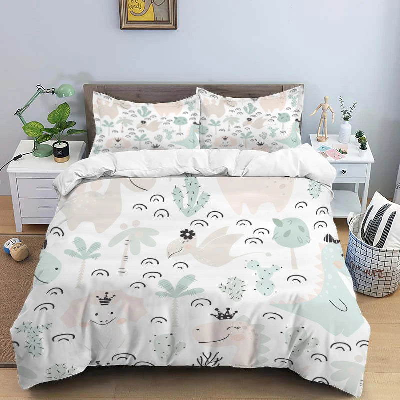 HD Cartoon Dinosaur Print Bedding Set for Kids Bed childrensterritory