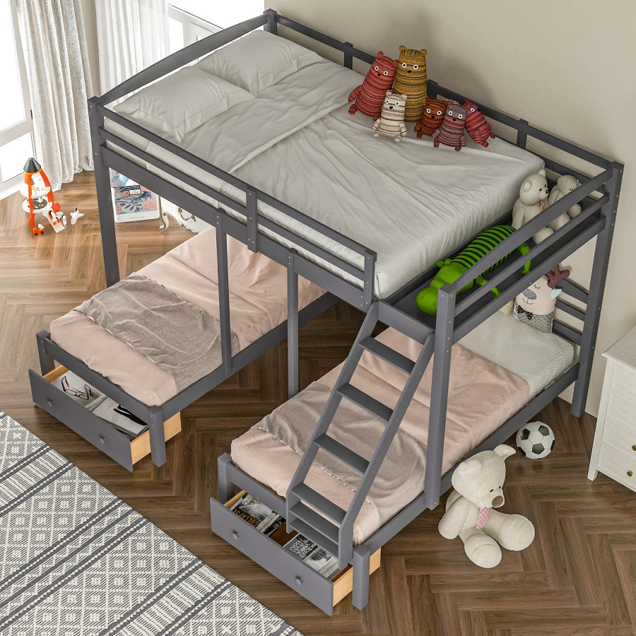 Complete Over Triple Bunk Bed with Drawers For Kids childrensterritory