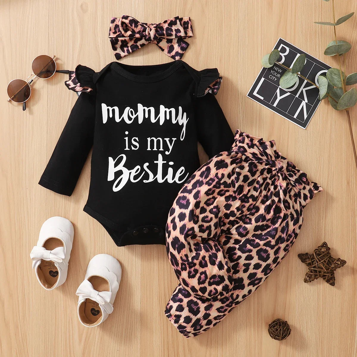 3Pcs Newborn Girl Bodysuit, Bow, Floral Pants Clothing Set childrensterritory