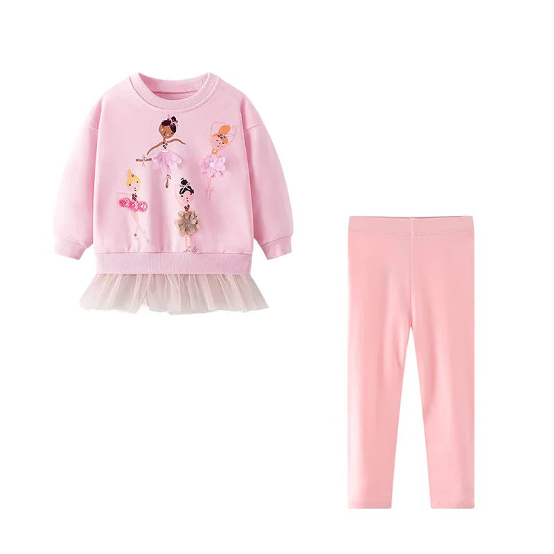 Cartoon Dancing Girls Print Sweatshirts and Leggings Sets For Kids childrensterritory
