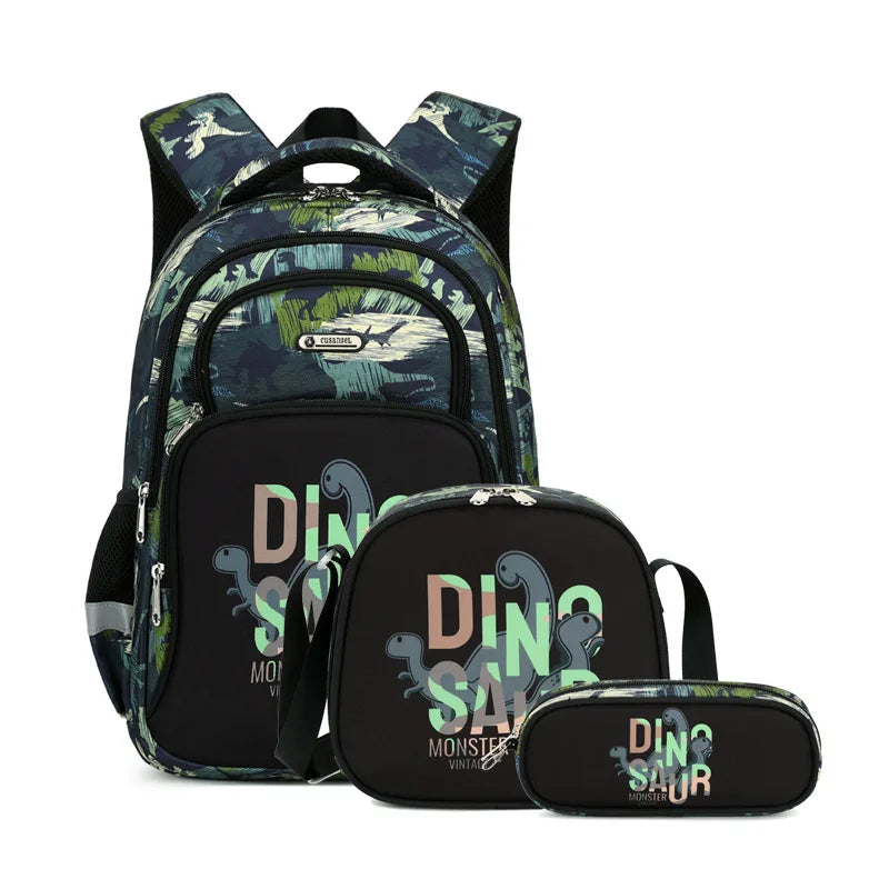 3pcs Set of Teenager Cartoon Dinosaur Anime School Bags