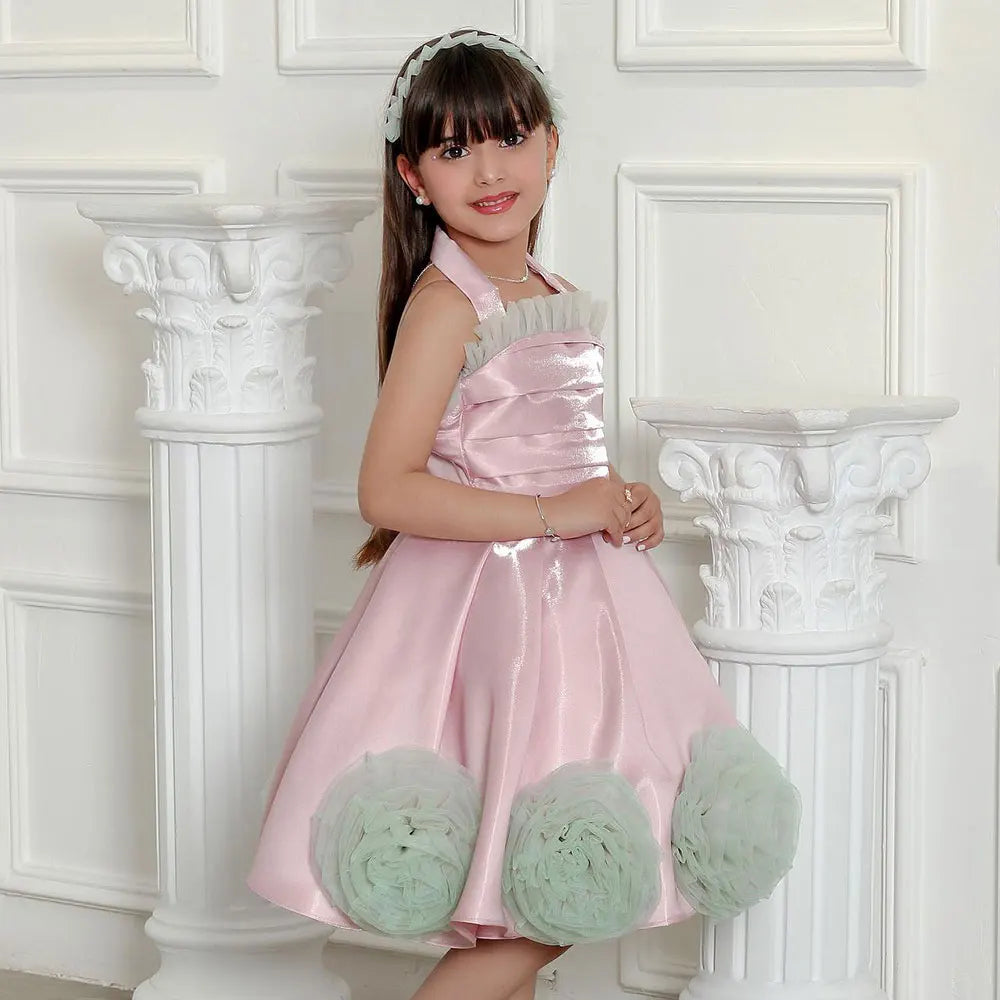 A-Line Little Girls Halter Neck Tiered Puffy Birthday Party Dress